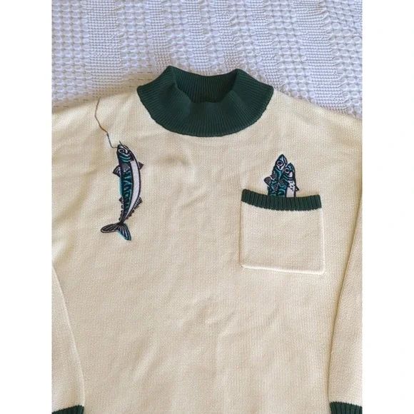 Tombolo The Angler Sweater Knit Pullover Cream Green Sz Large - Picture 2 of 9